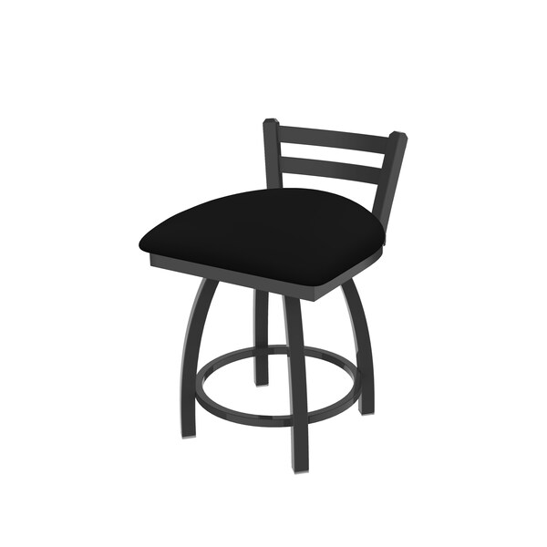 18" Low Back Swivel Vanity Stool, Pewter Finish, Black Vinyl Seat